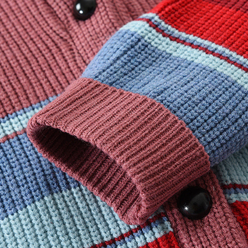 Men's Colorblock Lapel Sweater Jacket