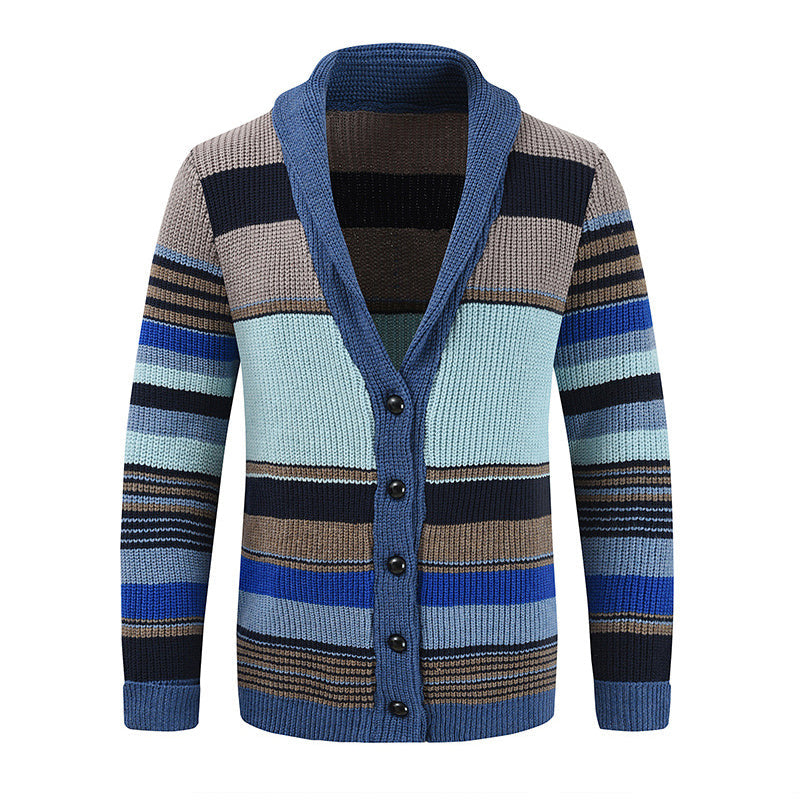 Men's Colorblock Lapel Sweater Jacket