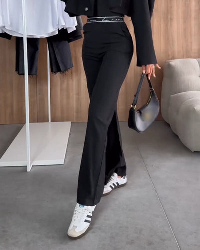 Hannah | Casual solid color straight pants with zipper and pocket