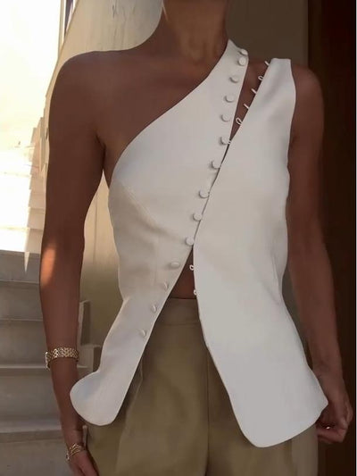 Diane | One-Shoulder Button Detail Top