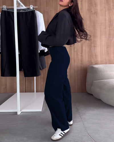 Hannah | Casual solid color straight pants with zipper and pocket