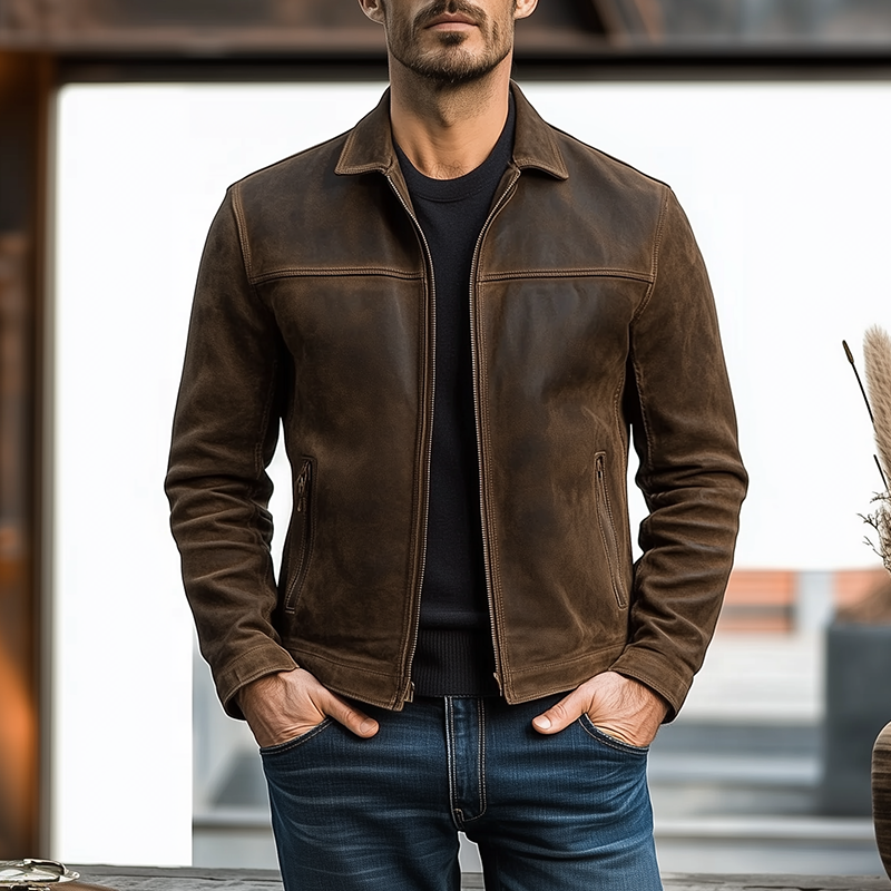 Mens Classic Fashion Zipper PU Leather Jacket