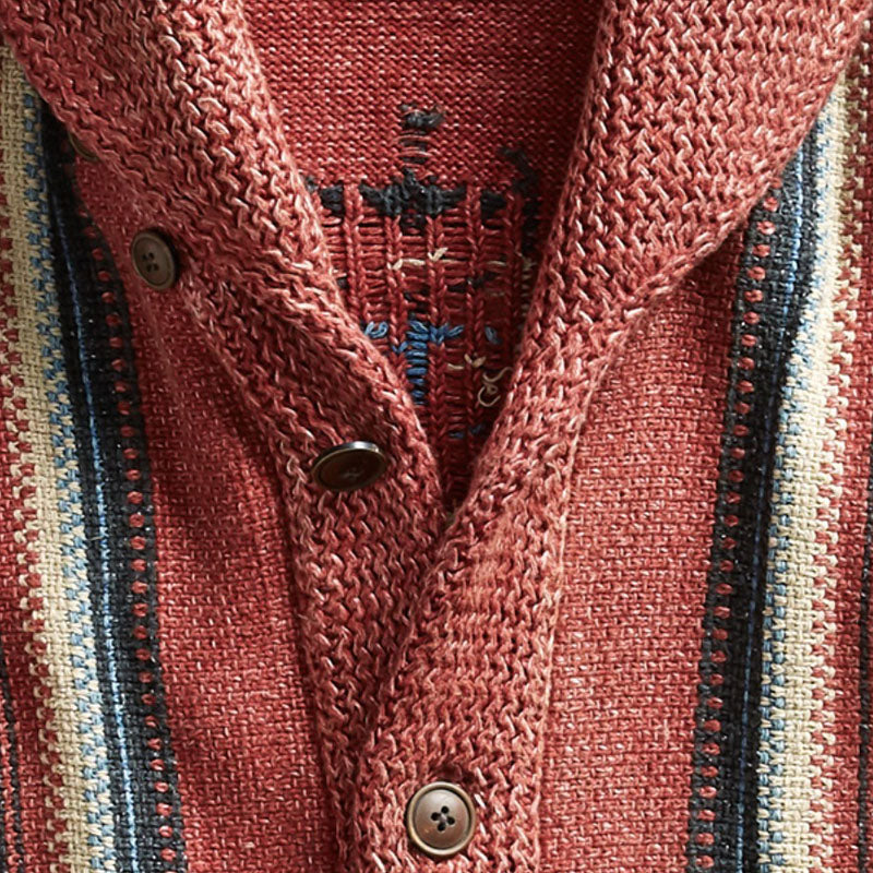 Men's Vintage Jacquard Lapel Single Breasted Long Sleeve Knit Cardigan