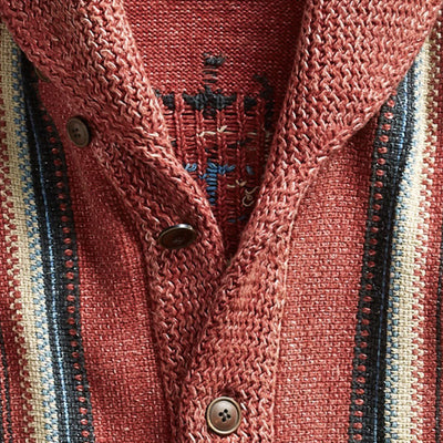 Men's Vintage Jacquard Lapel Single Breasted Long Sleeve Knit Cardigan