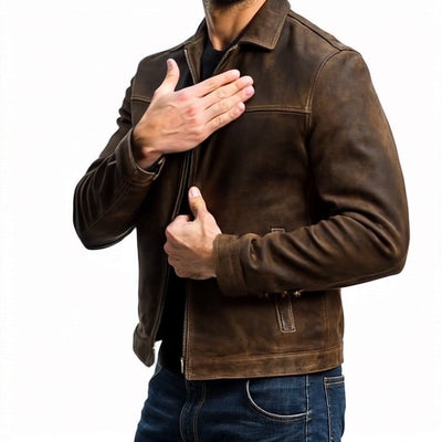 Mens Classic Fashion Zipper PU Leather Jacket
