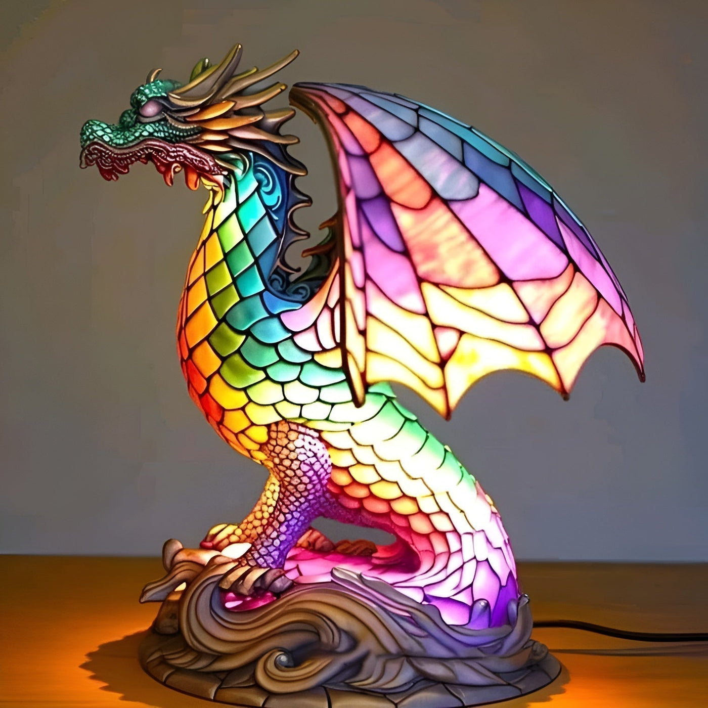 Gribouille – Magical dragon lamp made of colored glass