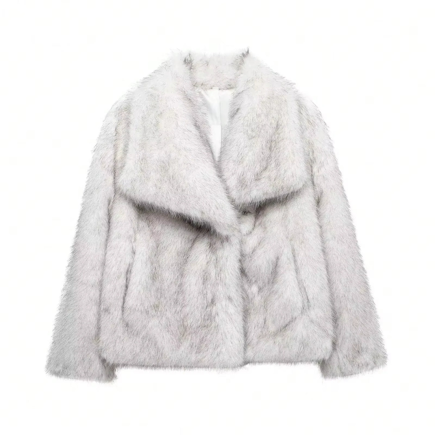TRAFZA Women Elegant Faux Fur Coat Warm Fluffy Loose Long Sleeve Lapel Jacket Autumn Winter Fashion High Street Lady Outerwear