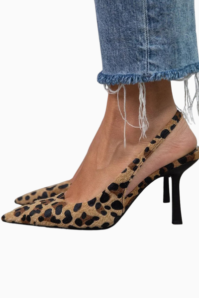 Maria | Pointed Toe Leopard Print Slingback Khaki Stiletto Heels