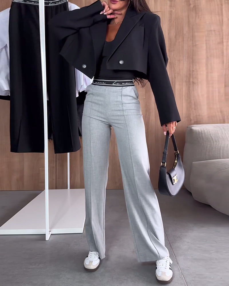 Hannah | Casual solid color straight pants with zipper and pocket