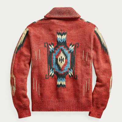 Men's Vintage Jacquard Lapel Single Breasted Long Sleeve Knit Cardigan